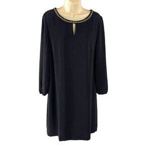 Tahari Sophisticated Black Long Sleeves Chain-Trim Dress
